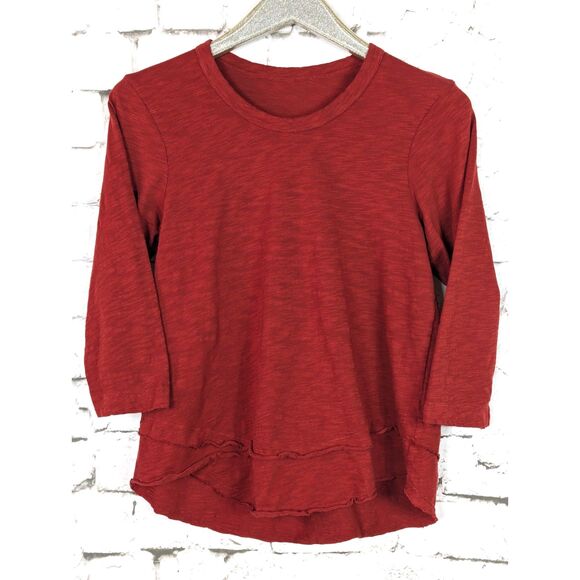 WILT Shrunken Crew 3/4 Sleeve Mock Layer Tee Slub Knit Scarlet Cotton Small - Picture 2 of 6